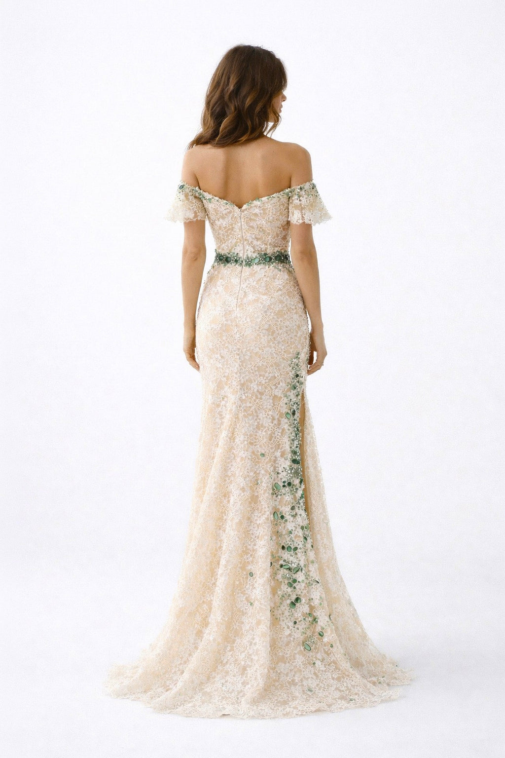Emerald & Ivory Lace Gown