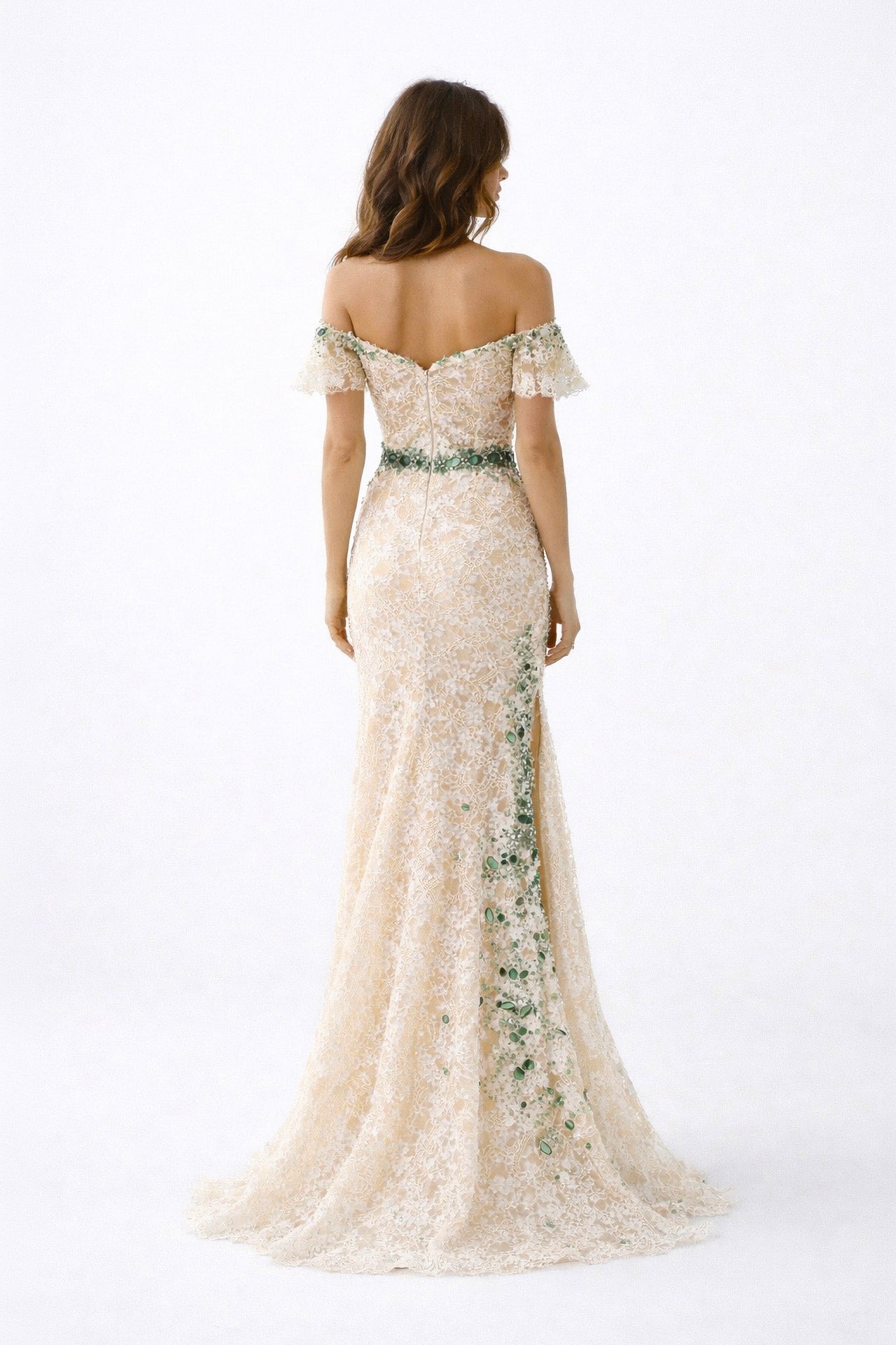 Emerald & Ivory Lace Gown