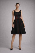 Black embellished A-line cocktail dress front view