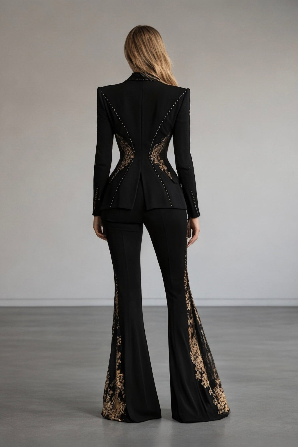 Midnight Gold Embellished Tailored Suit