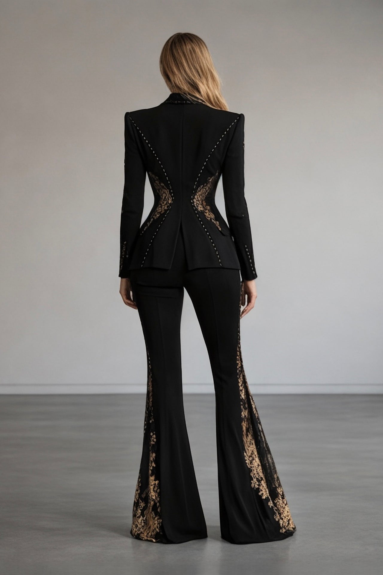 Midnight Gold Embellished Tailored Suit