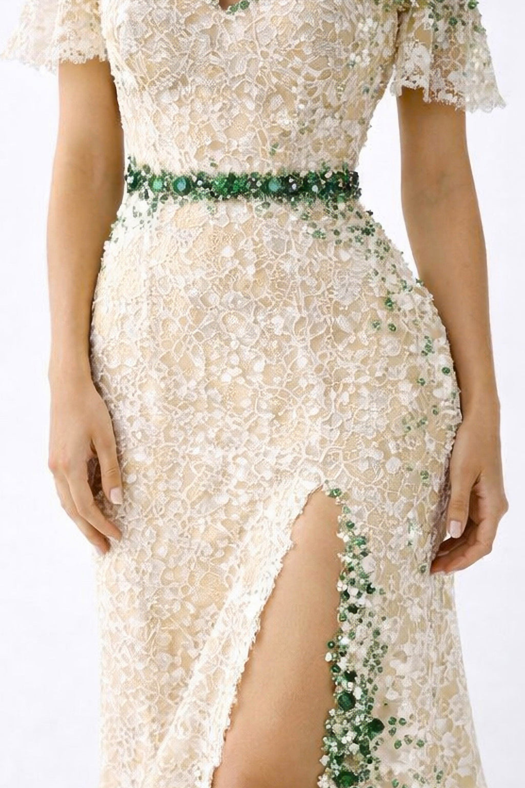 Emerald & Ivory Lace Gown