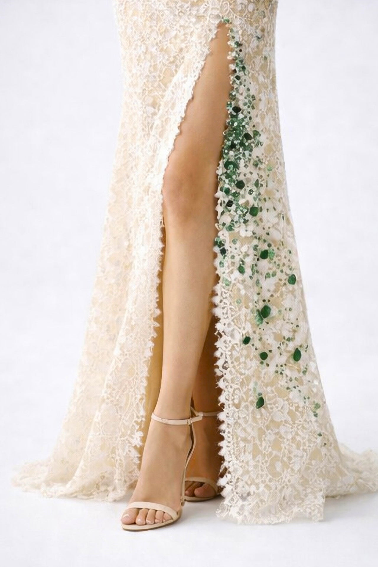 Emerald & Ivory Lace Gown