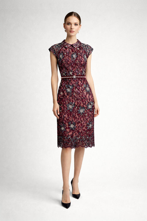 Abstract floral midi statement dress front view